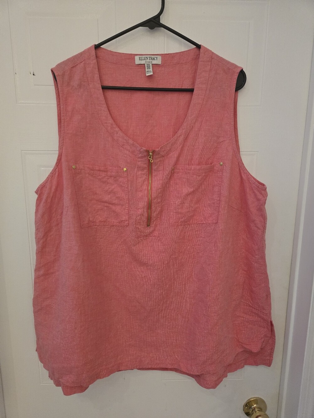 Ellen Tracy Pink Zip-Front Sleeveless Tank